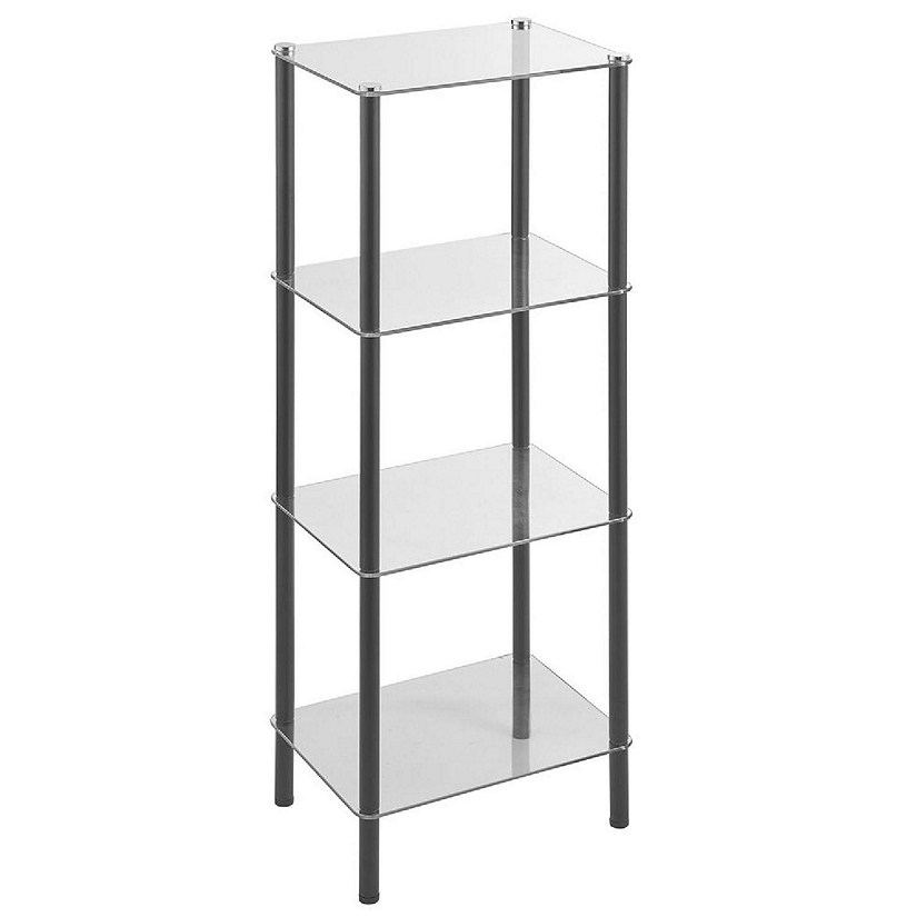 mDesign Bathroom Floor Storage Tower Unit, 4 Tier Dark Gray/Clear