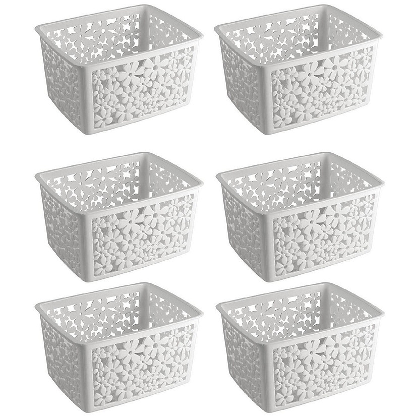 mDesign Bathroom Storage Organizer Bin, Large, Floral, 6 Pack