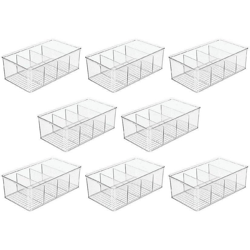 mDesign Divided Storage Containers Clear Plastic Organizer Bins, 8