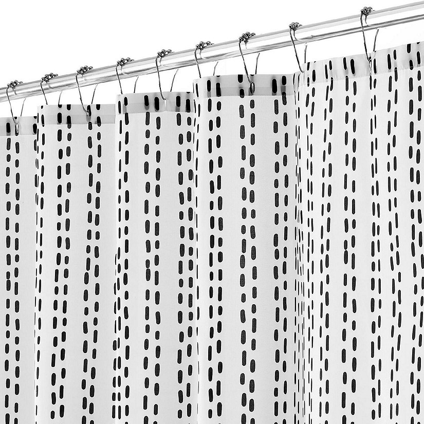 mDesign Fabric Shower Curtain, Machine Wash, Dash Stripe Design White