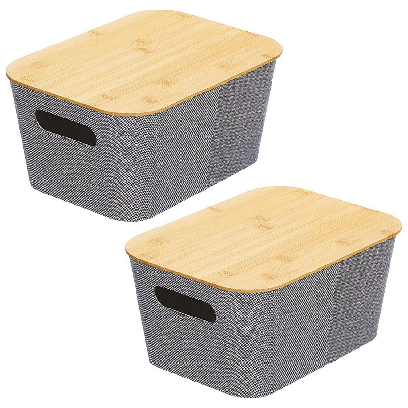 mDesign Fabric Stacking Storage Bin Box and Bamboo Lid Cover, 2 Pack