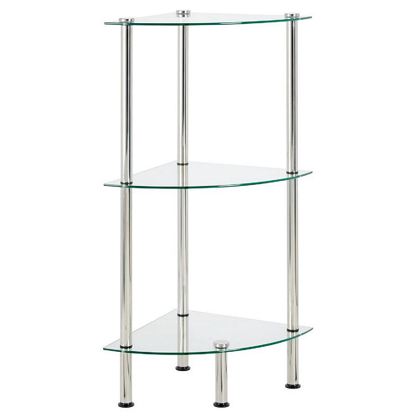 mDesign Glass Corner 3-Tier Tower Cabinet Organizer Shelves - Clear