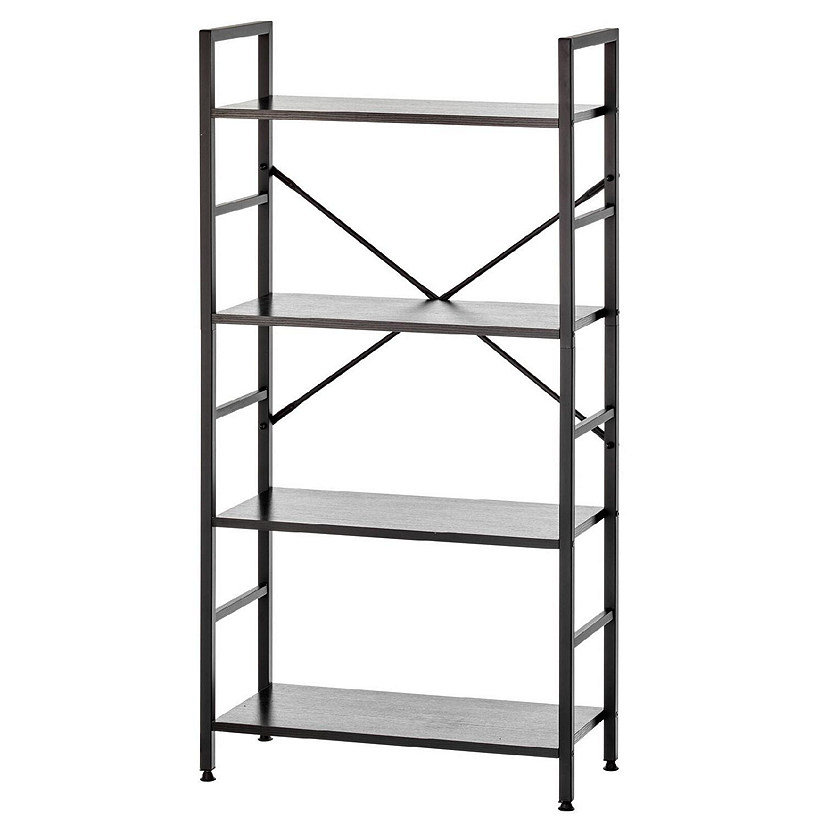 mDesign Industrial Metal and Wood 4 Tier Bookshelf Furniture Storage Unit, Black Image