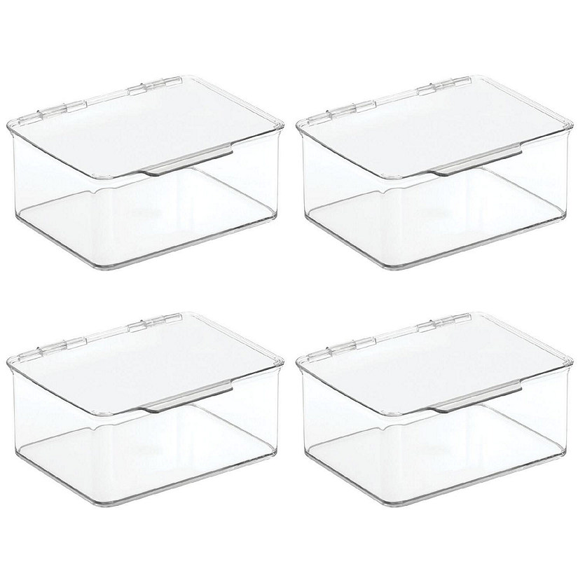 mDesign Plastic Kitchen Pantry Food Storage Bin Box, Lid - 4 Pack - Clear