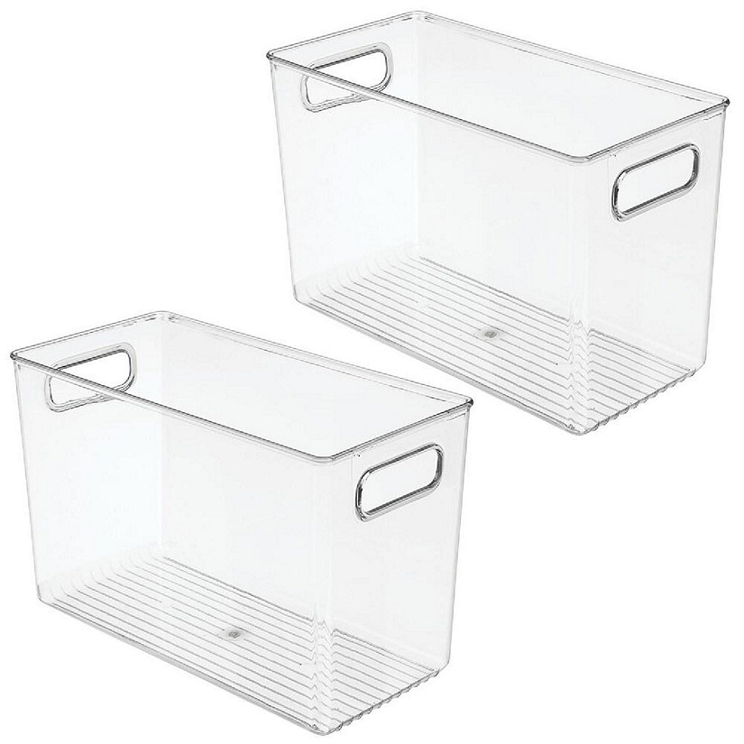 MDesign Tall Plastic Kitchen Storage Organizer Bin with Handles, 2 Pack,  Clear