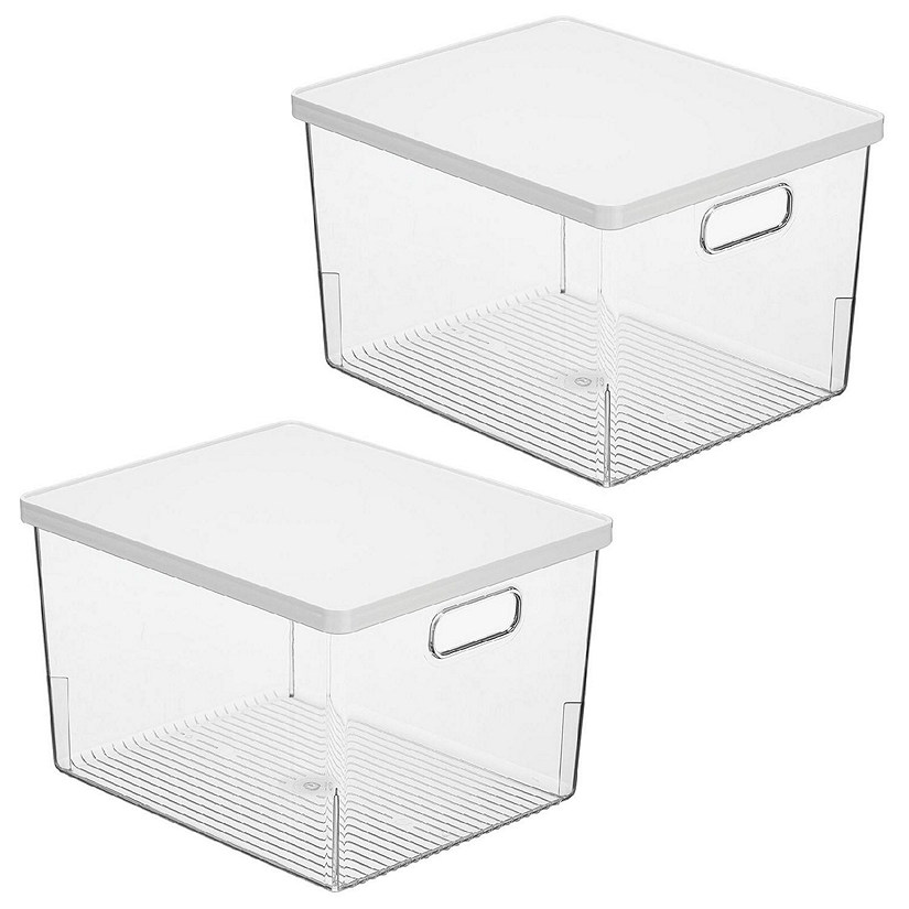 mDesign Large Plastic Bathroom Storage Bin Box, Handles/Lid, 2 Pack