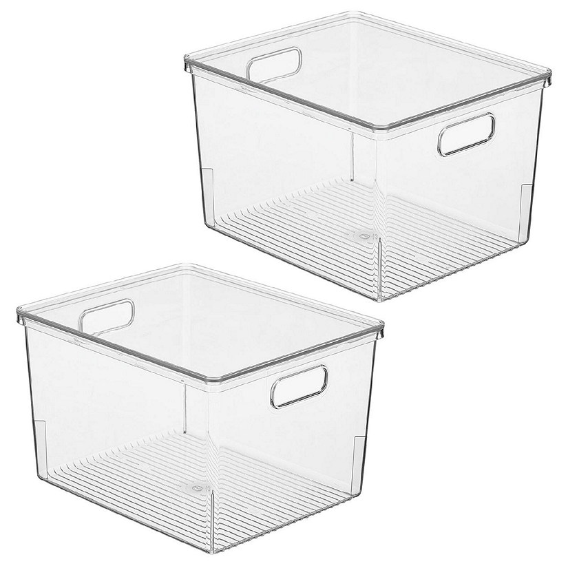 mDesign Large Plastic Bathroom Storage Bin Box with Handles/Lid, 2 Pack,  Clear