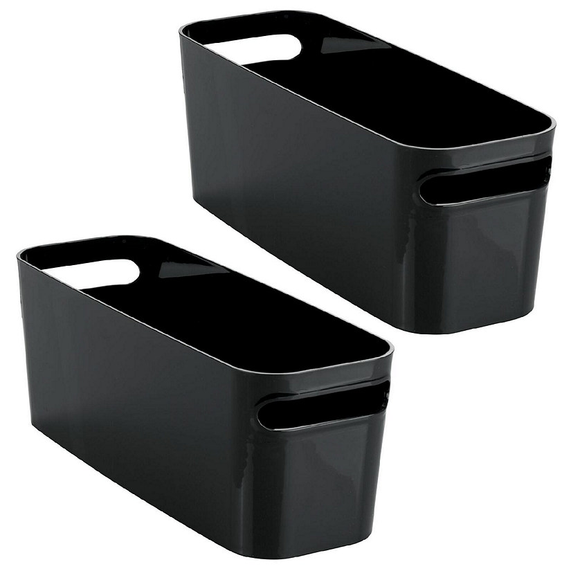 mDesign Large Plastic Bathroom Storage Bins, Handles, 16" Long, 2 Pack, Black