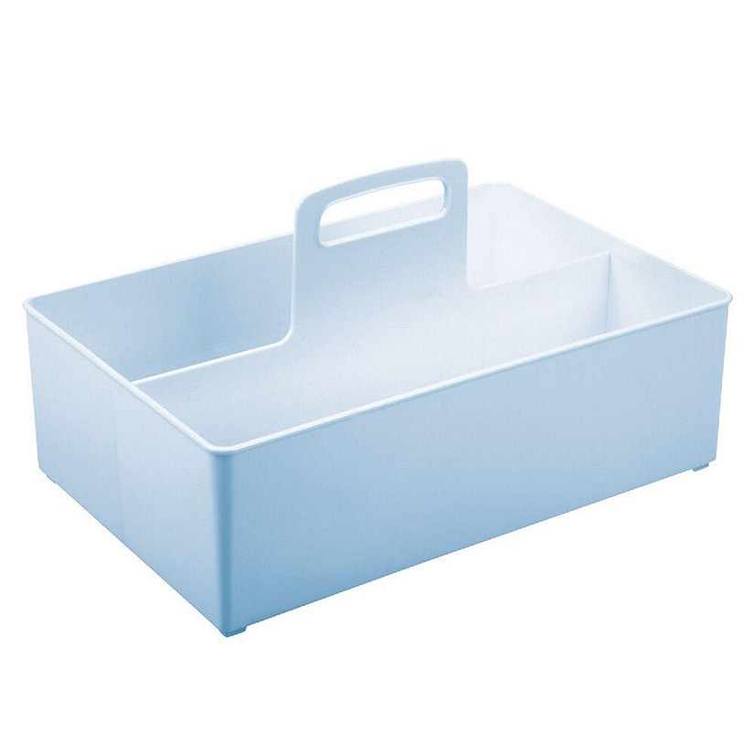 mDesign Large Plastic Divided Baby Nursery Storage Caddy Bin, Handle, Light  Blue