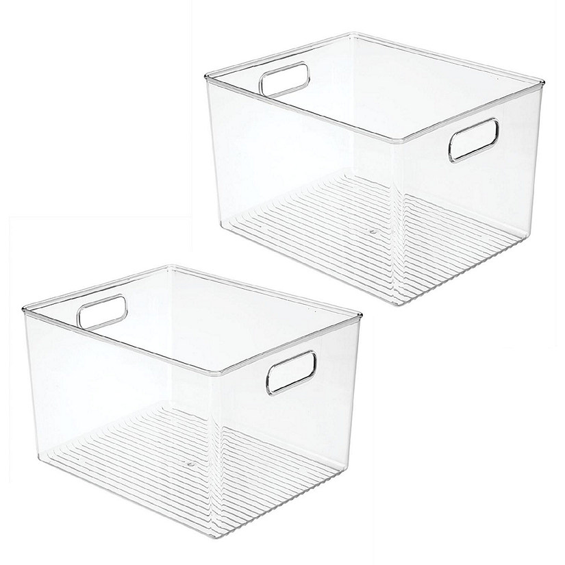 mDesign Large Plastic Garage Storage Organizer Bin with Handles, 2 Pack,  Clear