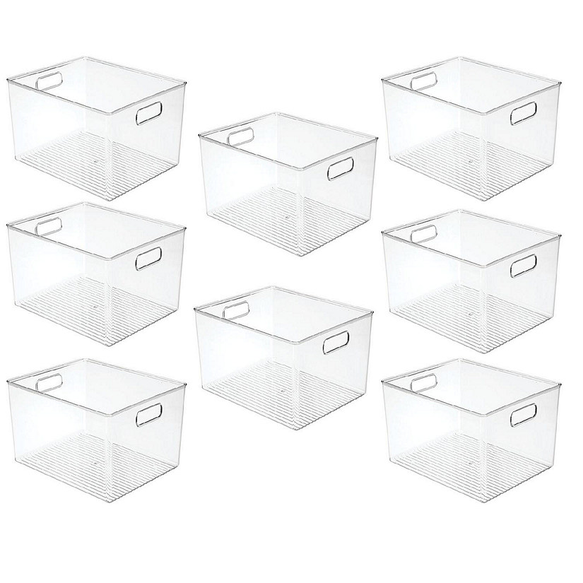 mDesign Large Plastic Household Storage Organizer Bin with Handles - Clear