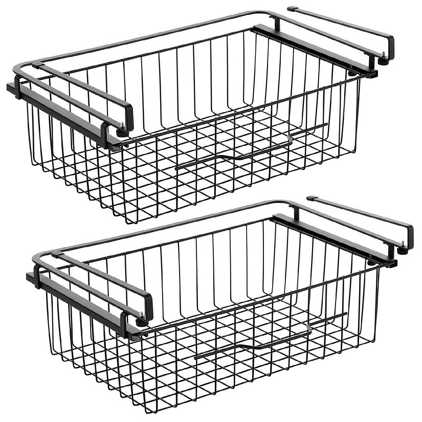 mDesign Large Wire Hanging Drawer Basket - Attaches to Shelving - 2 Pack - Black