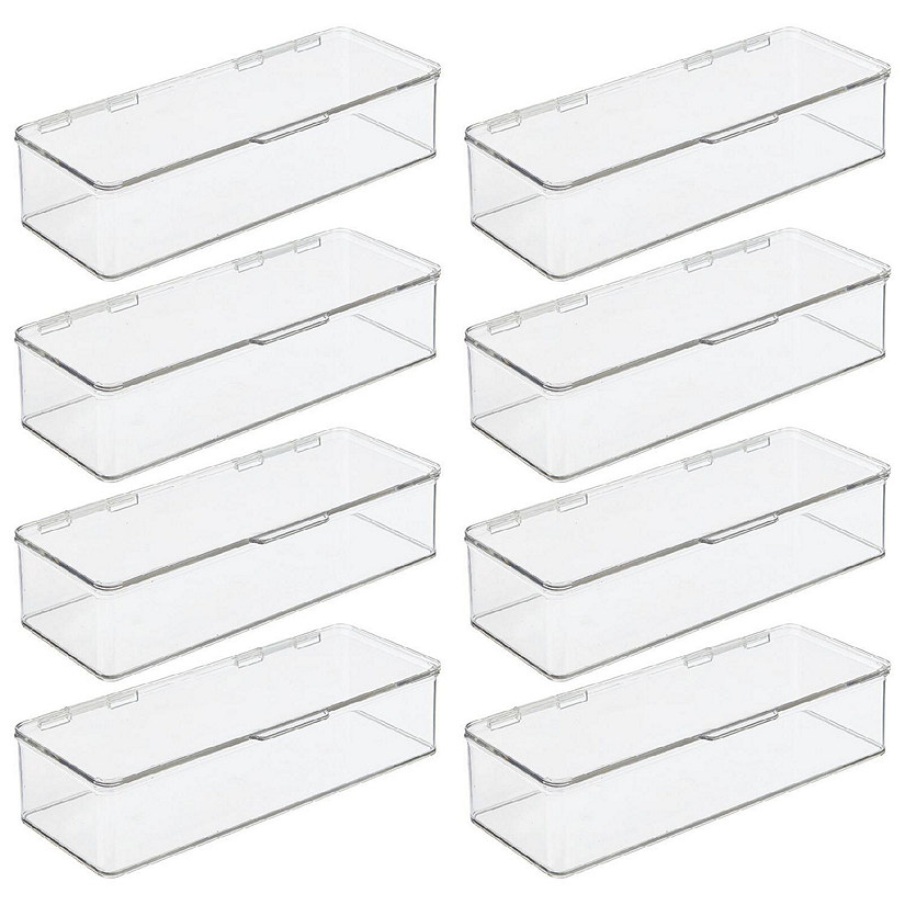 mDesign Plastic Bathroom Stacking Organizer Box with Hinged Lid, 8 Pack, Clear