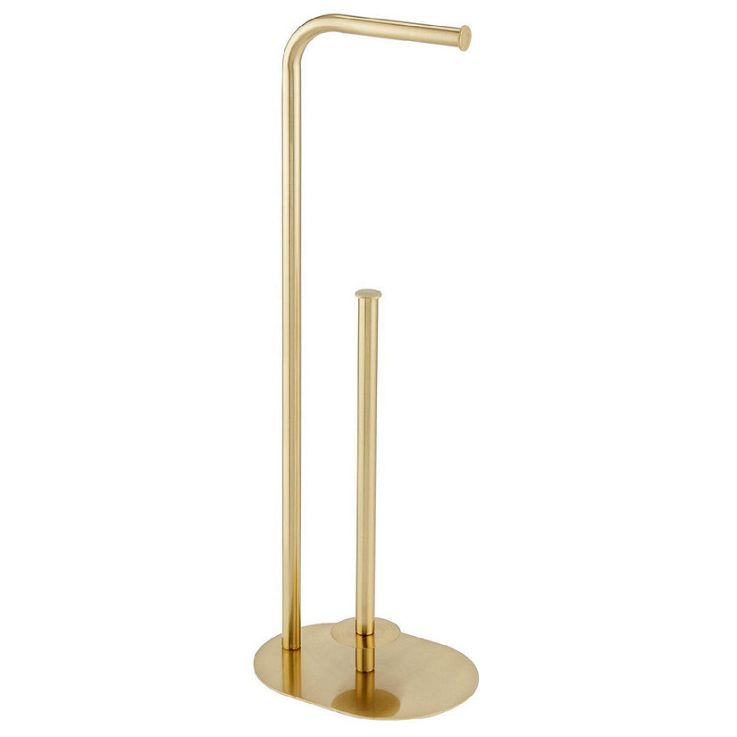 mDesign Metal Freestanding Toilet Paper Reserve Stand, Hold 4 Rolls, Soft Brass