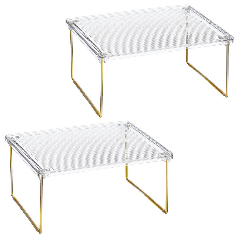 mDesign Steel/Plastic 2-Tier Bathroom Organizer Corner Shelf - Clear/Soft  Brass 