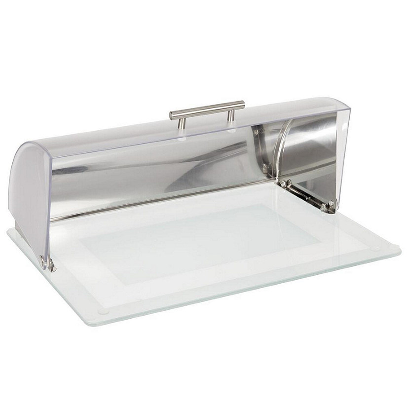 mDesign Metal Kitchen Countertop Bread Box, Roll Top Lid, Glass Base