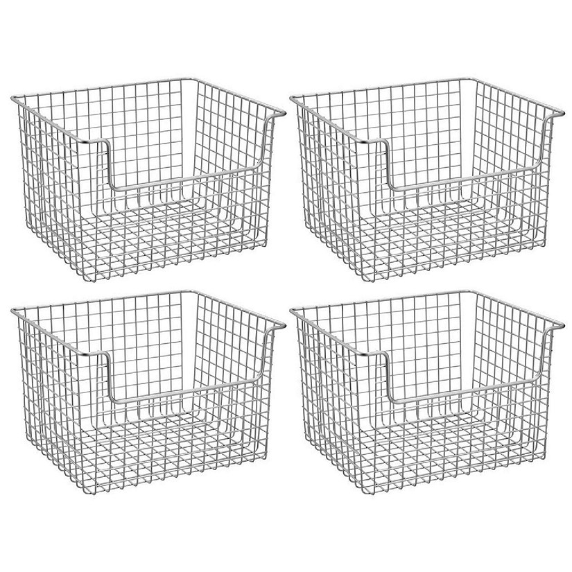 mDesign Metal Kitchen Food Storage Basket, Open Front 4 Pack Chrome
