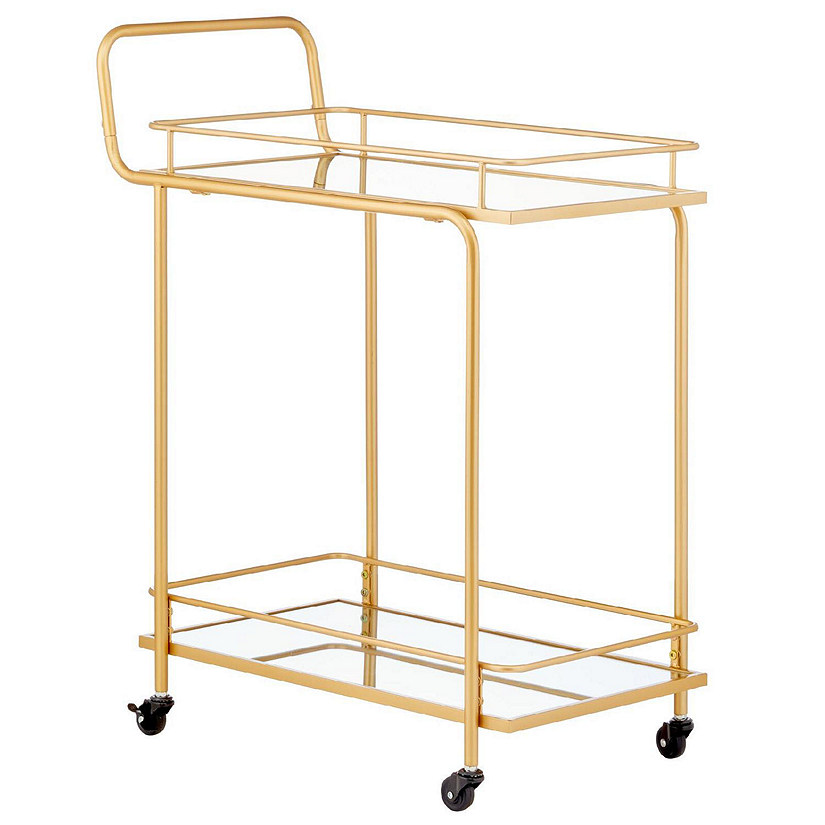 mDesign Metal Rectangle Rolling Food and Beverage Bar Cart with Glass Shelves, Soft Brass Image