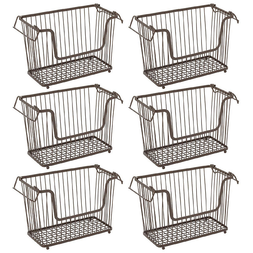 mDesign Metal Stackable Kitchen Storage Basket with Handles 6 Pack