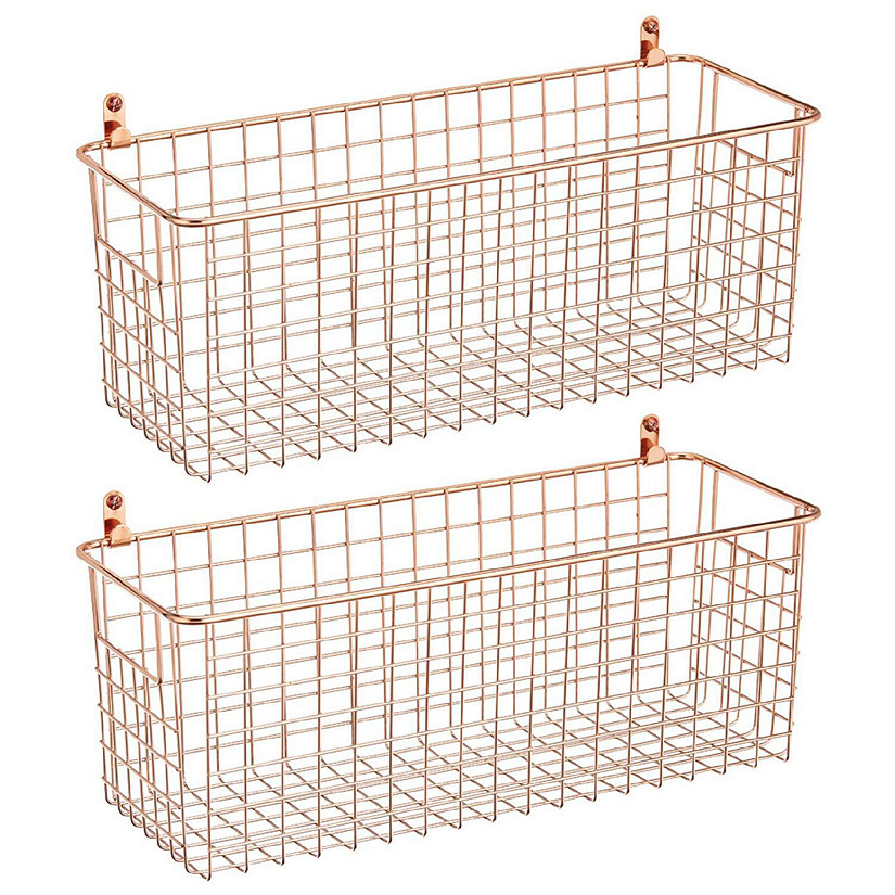 mDesign Metal Wall Mount Hanging Basket Storage, Medium 2 Pack Rose