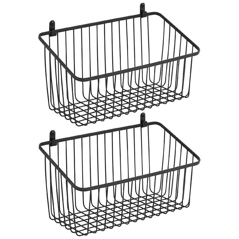 mDesign Metal Wire Wall Mount Storage Organizer Basket Bin, 2 Pack, Matte Black