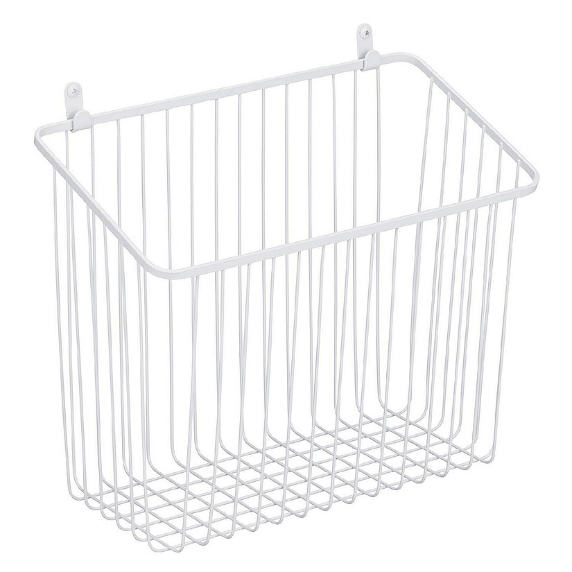 mDesign Metal Storage Organizer Basket with 6 Hooks Wall Mount Black