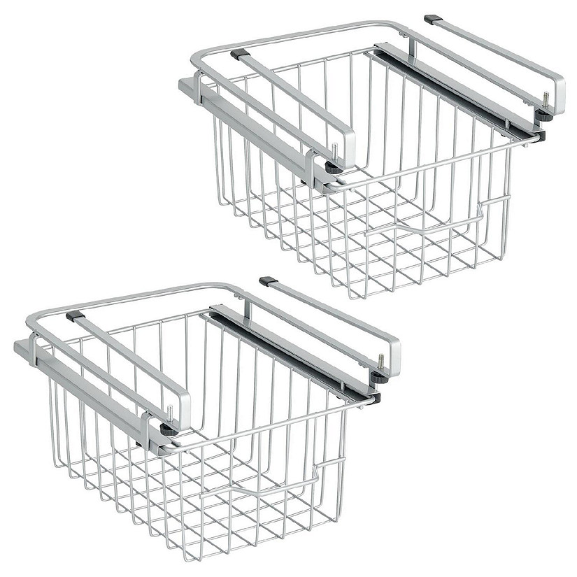 mDesign Metal Wire XS Sliding Under Shelf Kitchen Storage Basket, 2 Pack -  Black