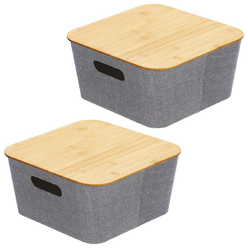 mDesign Modern Stackable Fabric Covered Bin with Bamboo Lid, 2 Pack, Navy  Blue