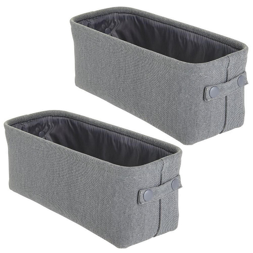 mDesign Narrow Bathroom Fabric Storage Bin Basket, Handles, 2 Pack - Dark Gray Image