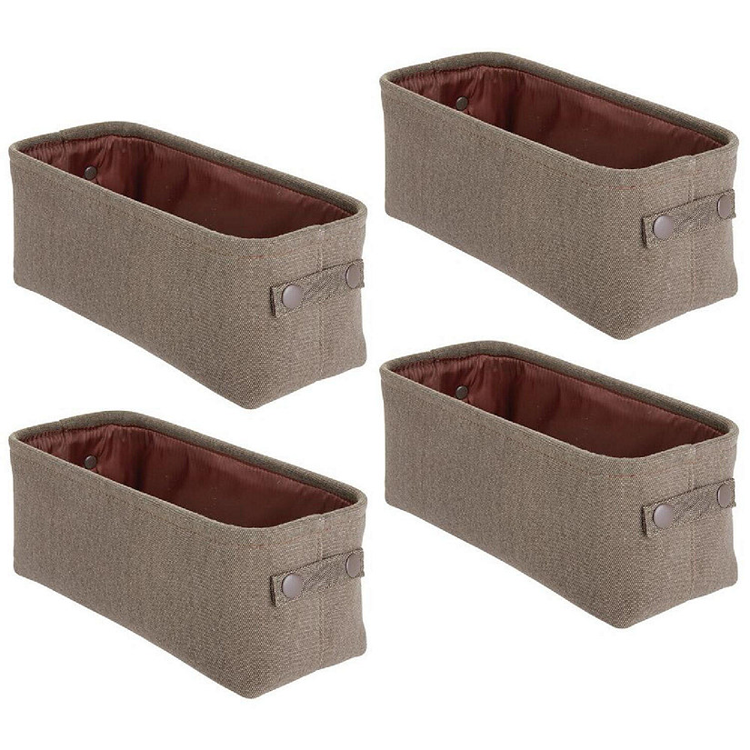 mDesign Narrow Bathroom Fabric Storage Bin Basket, Handles, 4 Pack - Dark Brown Image
