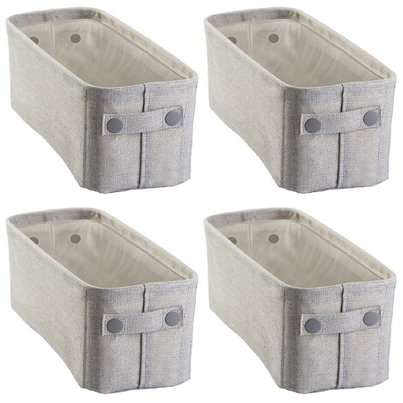 mDesign Narrow Bathroom Fabric Storage Bin Basket, Handles, 4 Pack - Light Gray Image