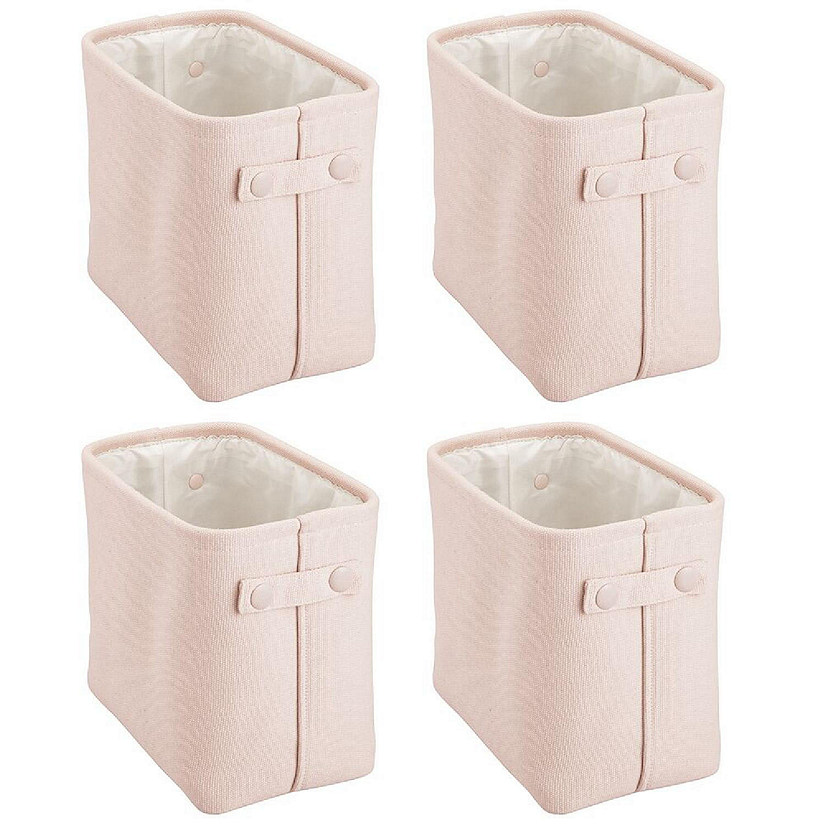 mDesign Narrow Bathroom Fabric Storage Bin Basket, Handles, 4 Pack - Light Pink Image