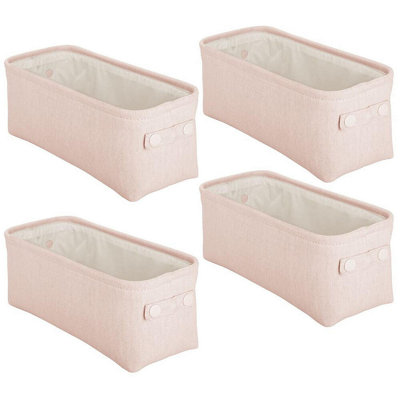 mDesign Narrow Bathroom Fabric Storage Bin Basket, Handles, 4 Pack - Light Pink Image