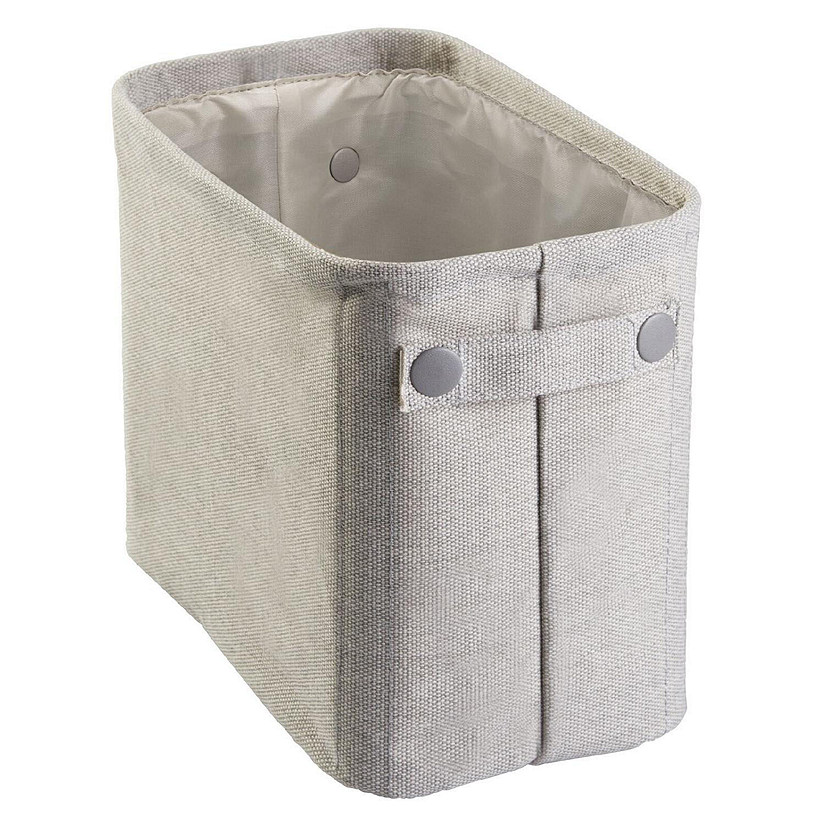 mDesign Narrow Bathroom Fabric Storage Bin Basket with Handles - Light Gray Image