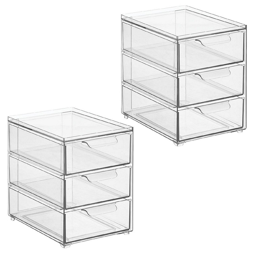 mDesign Plastic 3 Drawer Stackable Organizer for Bathroom Storage, 2 Pack,  Clear