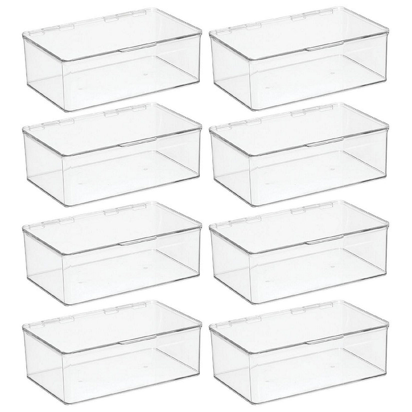 mDesign Plastic Bath Stacking Storage Organizer Box, Hinged Lid, 8 Pack,  Clear