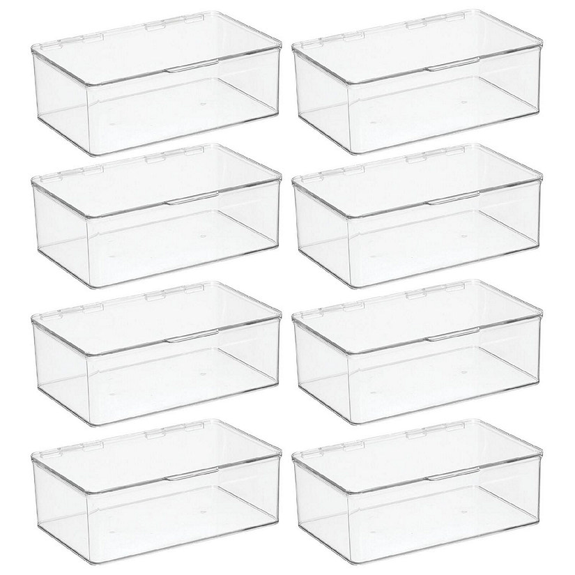 mDesign Plastic Bath Stacking Storage Organizer Box, Hinged Lid, 8 Pack