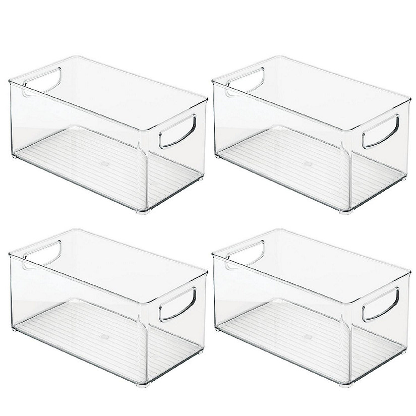 mDesign Plastic Bath Vanity Storage Organizer Bin with Handles, 4 Pack,  Clear