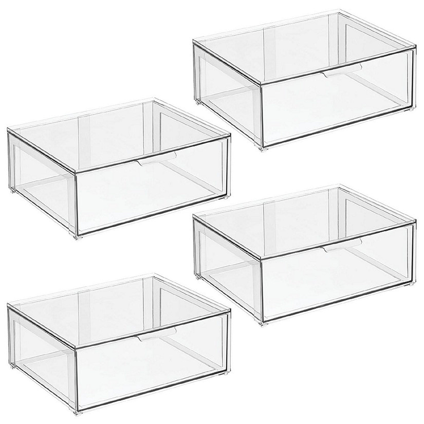 mDesign Plastic Bathroom Storage Organizer Box, PullOut Drawer, 4 Pack