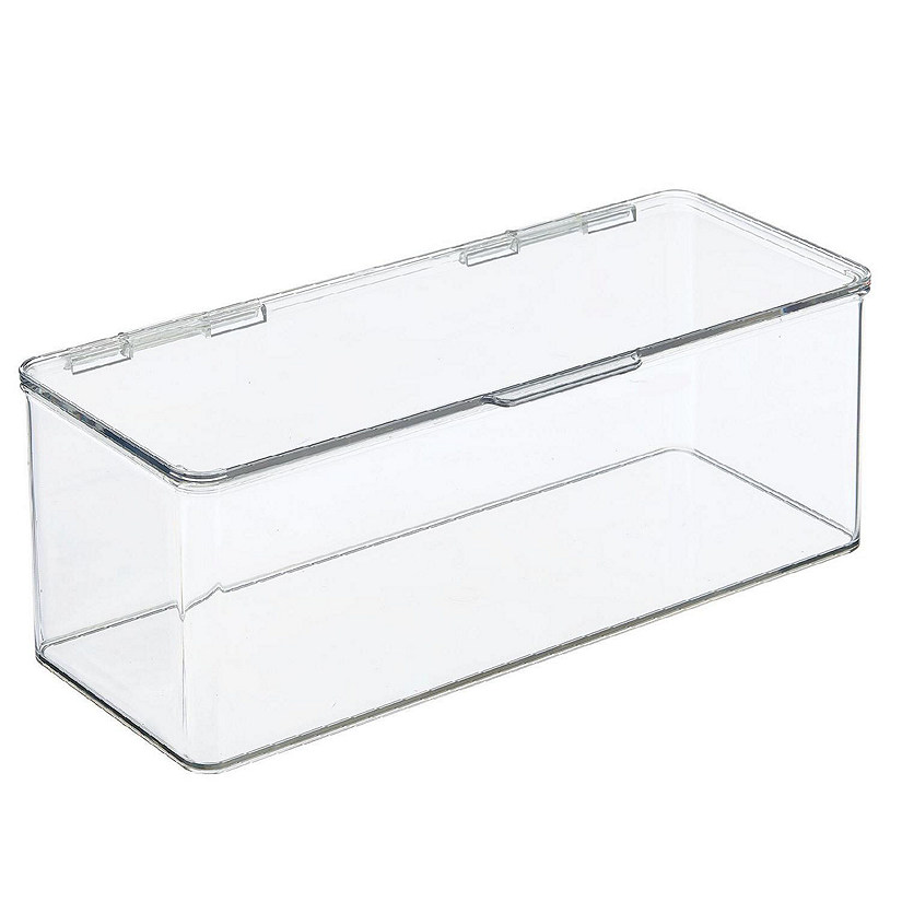 mDesign Plastic Bathroom Vanity Storage Organizer Bin Box with Hinged Lid,  Clear