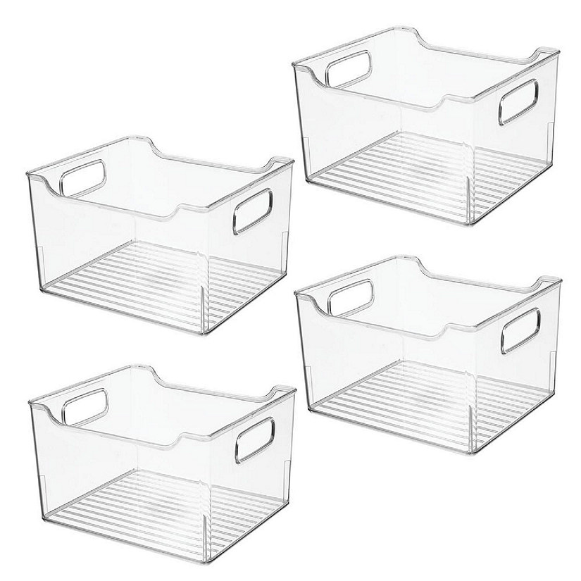 mDesign Plastic Bath Vanity Storage Organizer Bin with Handles, 4 Pack,  Clear