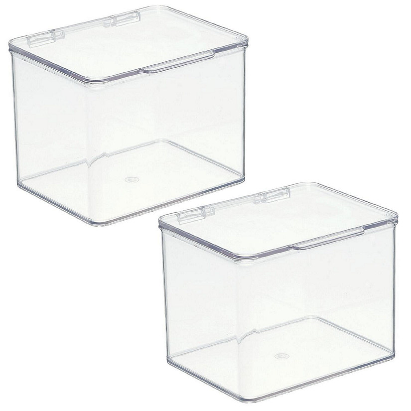 mDesign Long Plastic Bathroom Vanity Storage Organizer Box, Hinged Lid, 2  Pack, Clear 