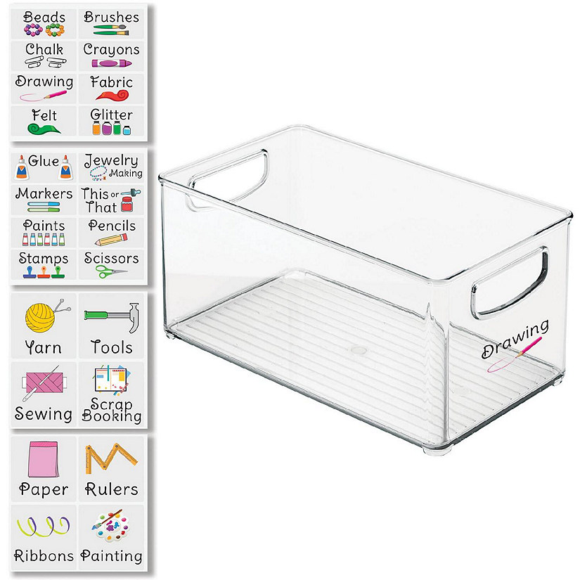 mDesign Plastic Crafting Storage Organizer Bin Holder, 1 Bin, 24 Labels