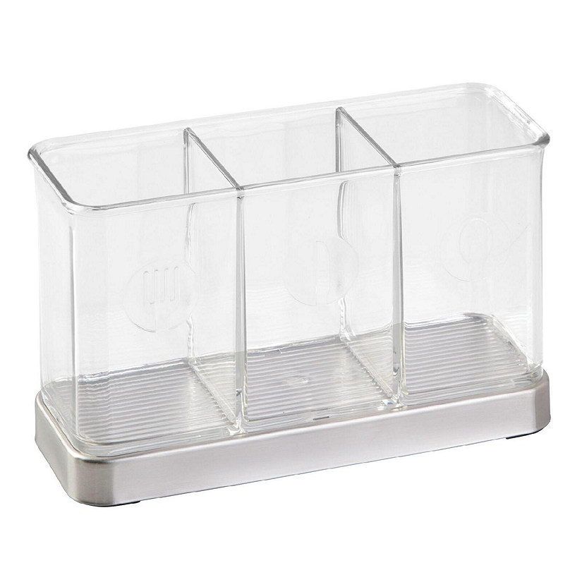 mDesign Plastic Cutlery Storage Organizer Caddy Bin, 3 Section Clear
