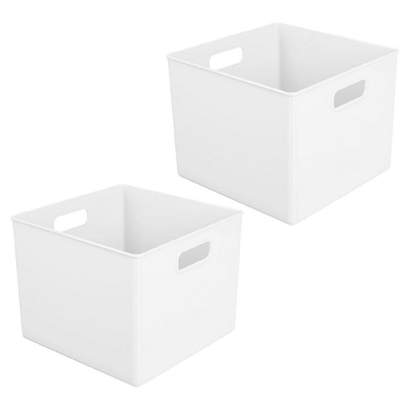 mDesign Plastic Deep Home Storage Organizer Basket Bin, Handles, 2 Pack, White Image