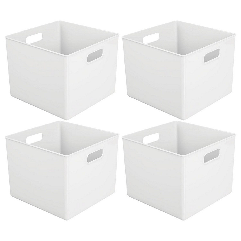 mDesign Plastic Deep Home Storage Organizer Basket Bin, Handles, 4 Pack, White Image