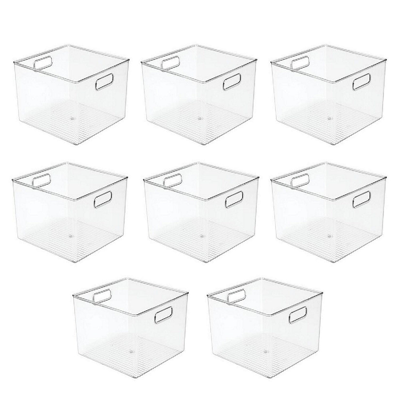 mDesign Plastic Deep Home Storage Organizer Basket Bin, Handles, 8 Pack, Clear Image