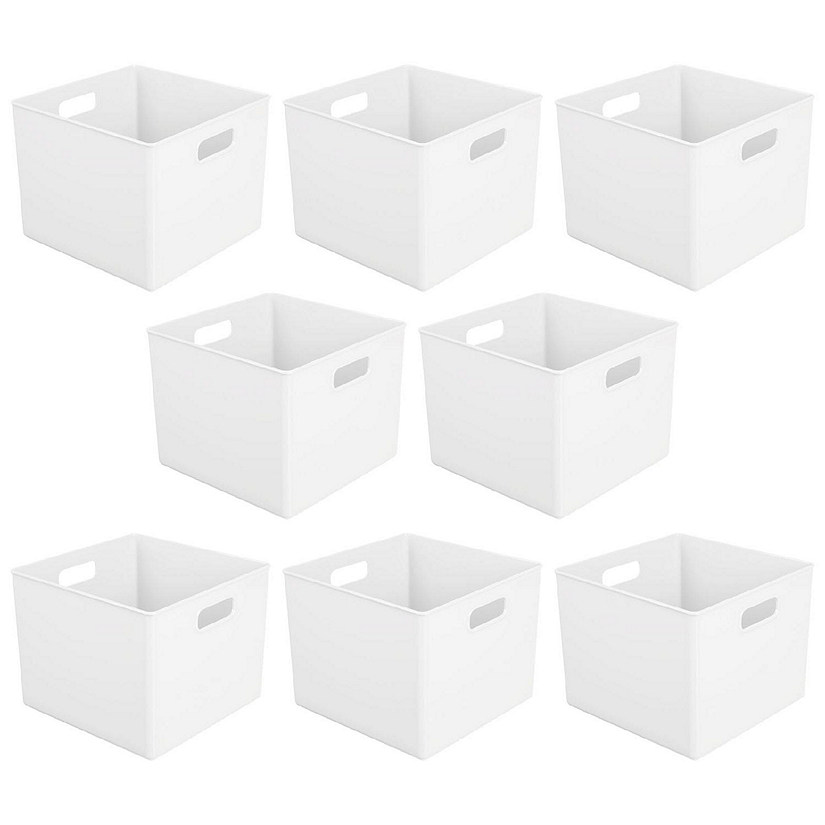 mDesign Plastic Deep Home Storage Organizer Basket Bin, Handles, 8 Pack, White Image