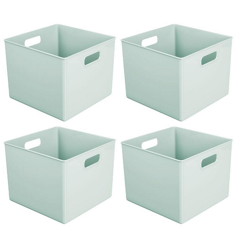 mDesign Plastic Deep Home Storage Organizer Bin, Handles, 4 Pack, Mint Green Image