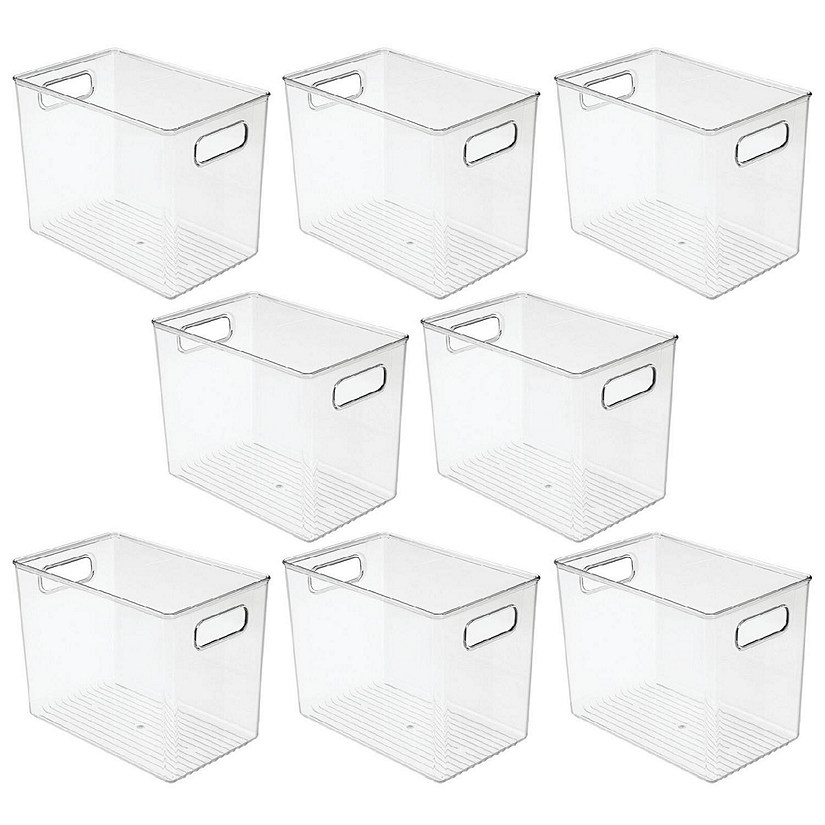 mDesign Plastic Deep Kitchen Storage Bin Box, Lid/Handles, 4 Pack,  Clear/White 